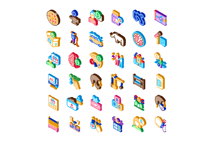 Isometric colorful symbols illustrating diverse business lif