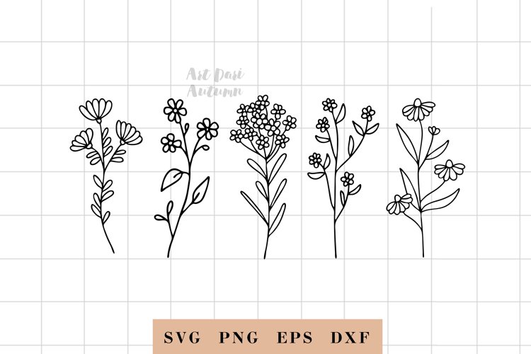 Wildflower svg, floral svg, leaf and stem cut files