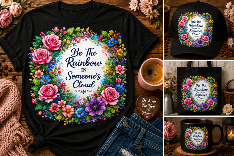 Be The Rainbow In Someone's Cloud PNG | Inspirational Floral