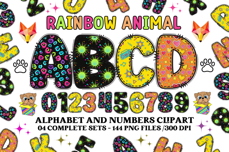 Rainbow Animal Alphabet png clipart, animal letters doodle
