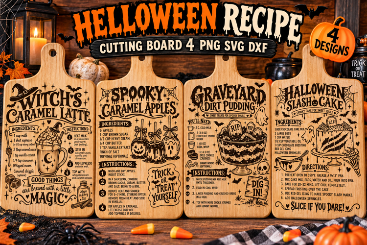 Halloween Recipe Cutting Board SVG PNG, Spooky Kitchen