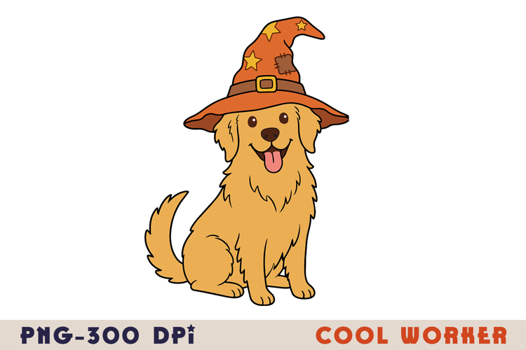 Halloween Golden Retriever Witch PNG
