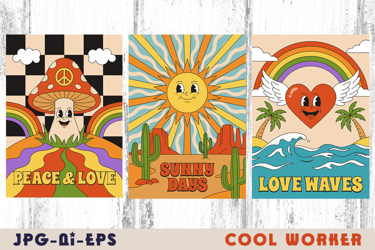 70s Retro Groovy Illustration Set