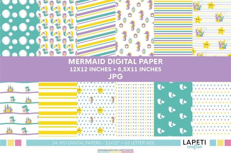 Mermaid digital paper, scrapbook paper, mermaid birthday example image 1