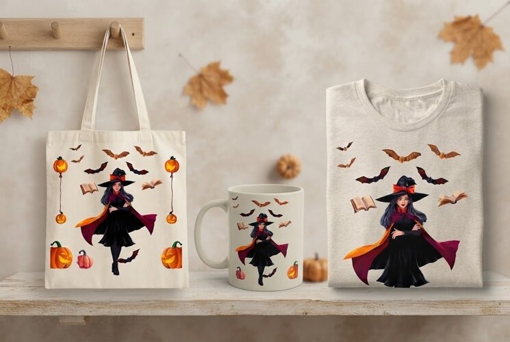 Halloween Witch PNG | Spooky Witch Pumpkin Book Clipart example image 1