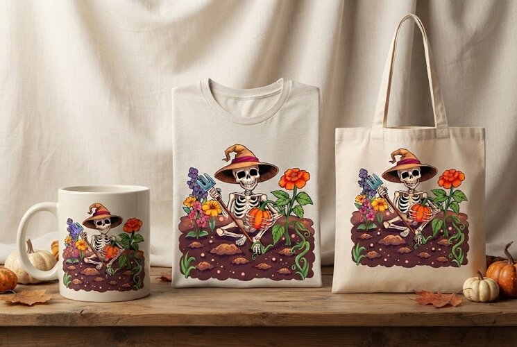 Halloween Skeleton Gardener PNG | Pumpkin Harvest Clipart example image 1