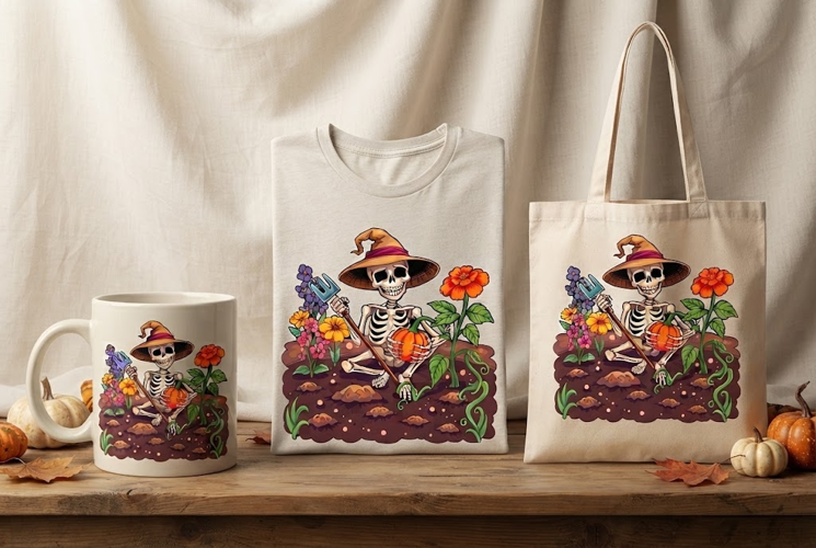 Halloween Skeleton Gardener PNG | Pumpkin Harvest Clipart