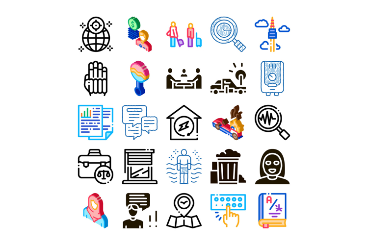 Collection of business and lifestyle line icons
