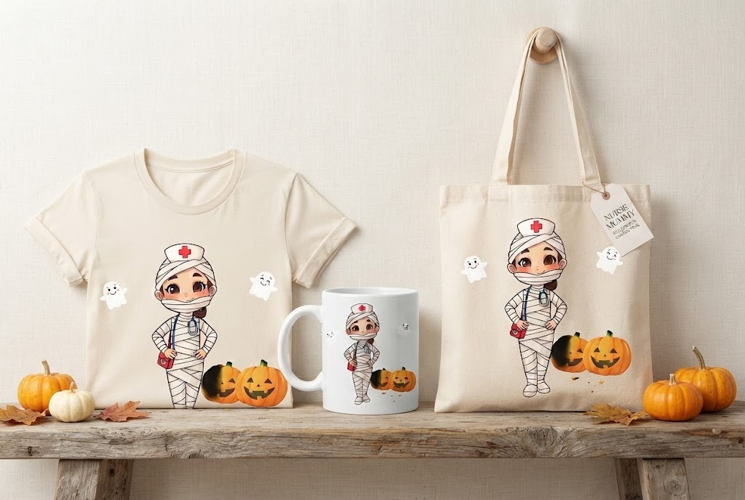 Halloween Mummy Nurse PNG | Cute Nurse Ghost Pumpkin Clipart