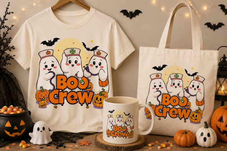 Halloween Boo Crew PNG | Cute Ghost Nurse Medical Design