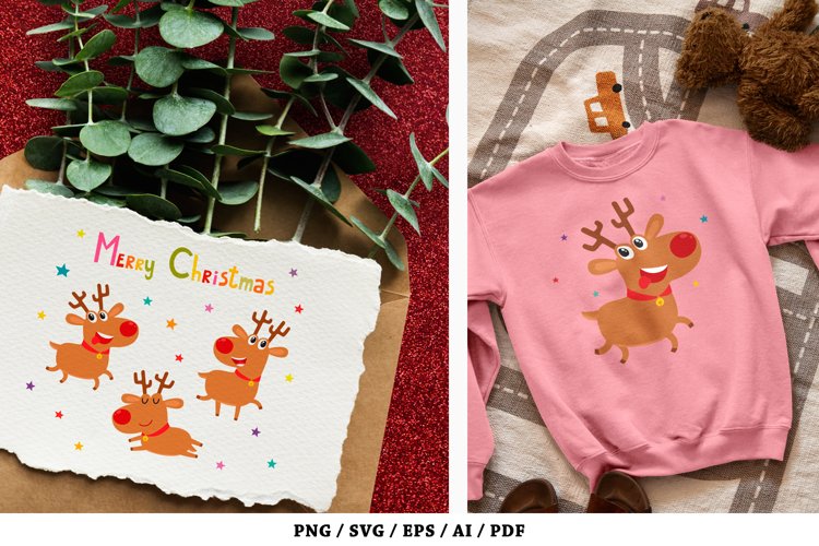 Cute Christmas reindeers, Merry Christmas - SVG, PNG example image 1