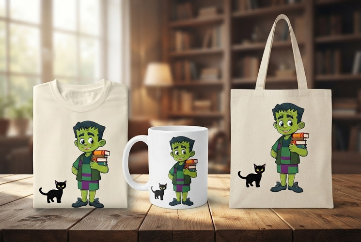 Cute Frankenstein Halloween PNG | Monster with Books