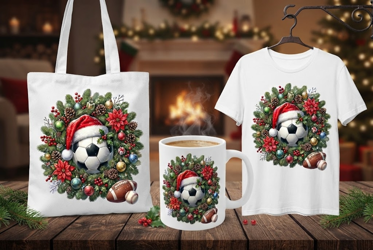 Christmas Soccer Wreath and Sports Holiday Design