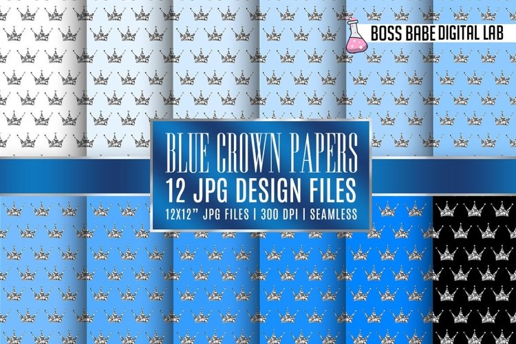Seamless Blue and Silver Crown Papers example image 1