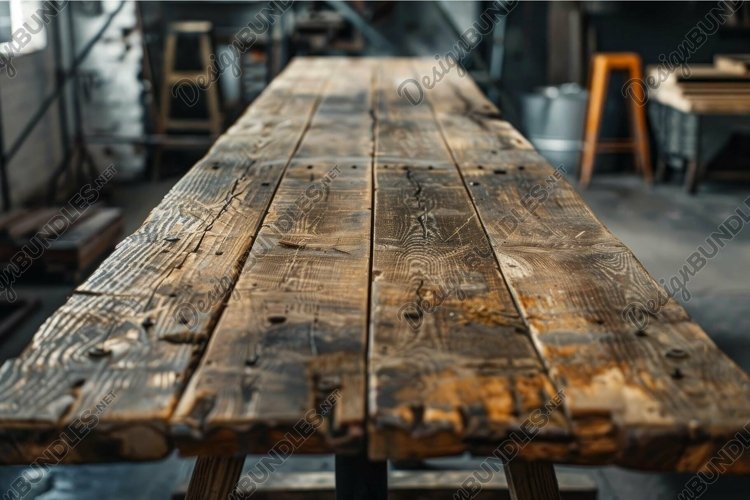 Closeup of a textured wooden table in a craftsmans workshop