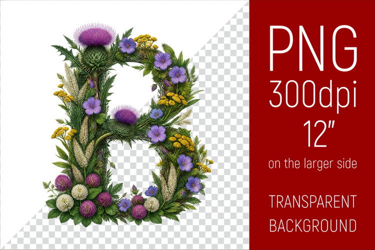 Floral B Monogram PNG | Wildflower Initial Letter Clipart