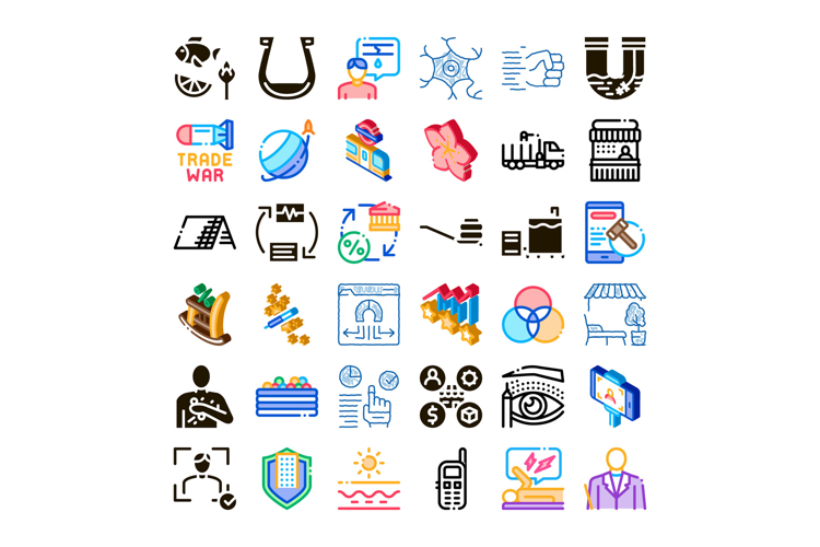 Business technology communication and various concept icons
