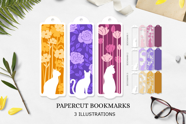 Bookmarks cat with flowers / Cat bookmarks