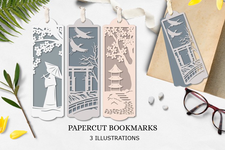 Japan bookmarks paper cut template design
