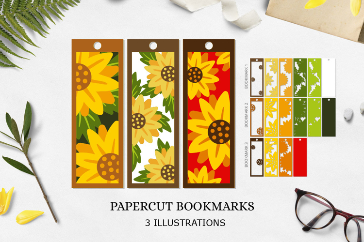 Bookmark sunflower SVG/ Bookmark layered paper cut