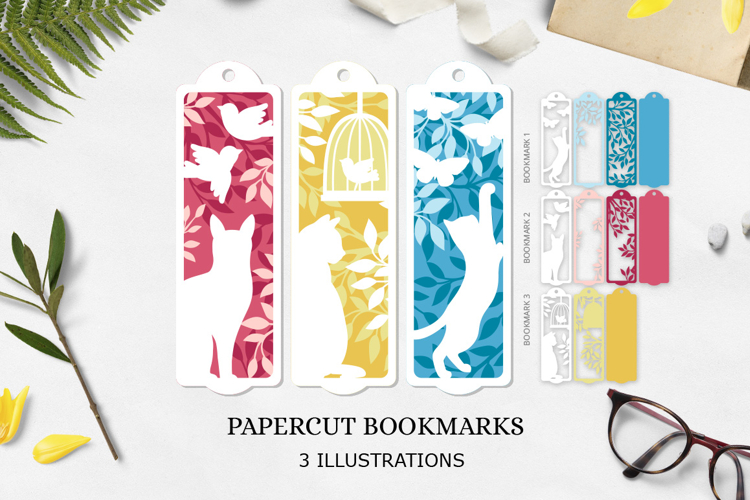 Bookmarks cat with birds / Cat bookmarks