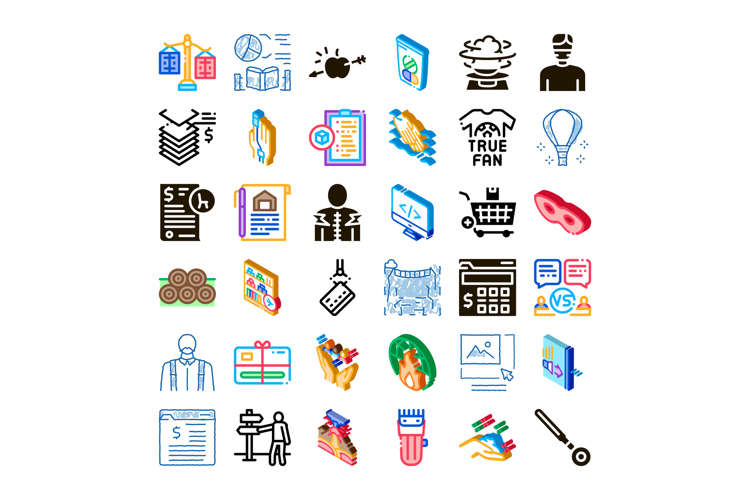Collection of business and digital technology isometric icon