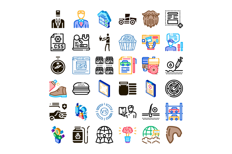 Collection of business, technology and lifestyle icons