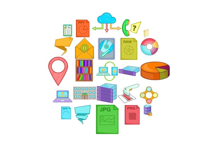 Information icons set, cartoon style