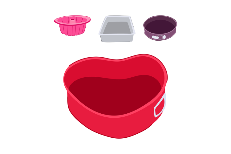 Baking pans collection preparing sweet culinary desserts