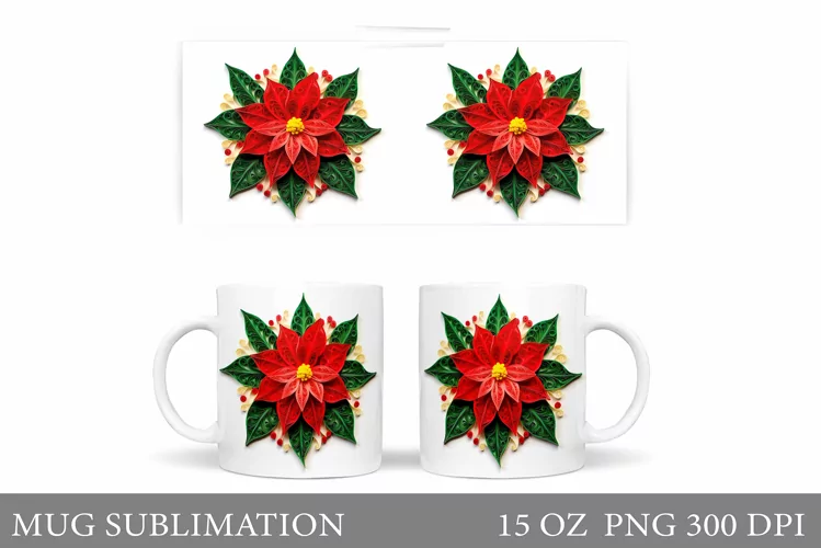 Poinsettia Mug Sublimation. Paper Poinsettia Mug Design