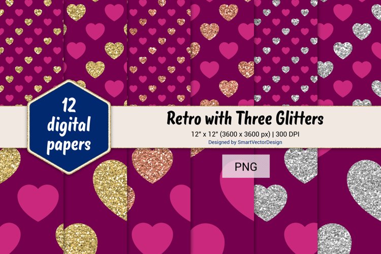 Hearts Retro with Three Glitters Color Combo #8 example image 1