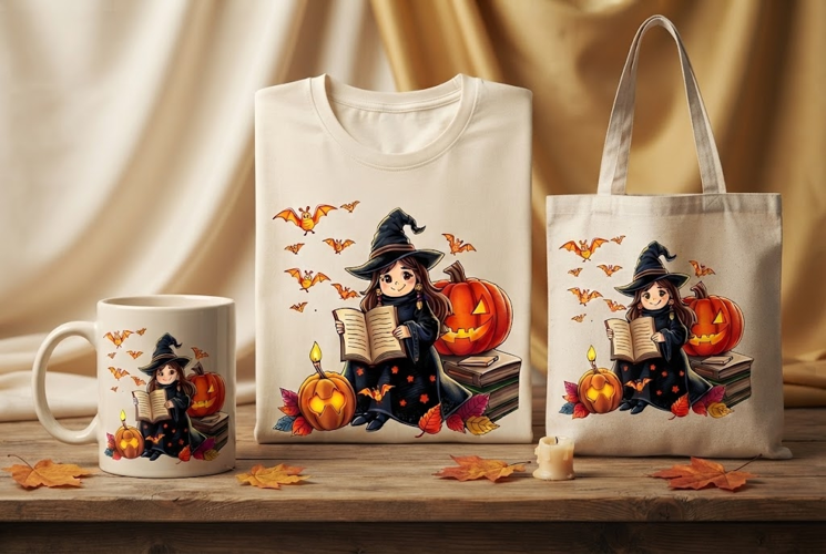 Halloween Witch PNG | Reading Witch & Pumpkin Clipart
