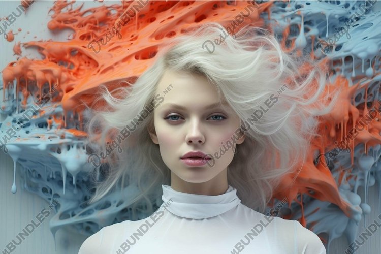 Surreal portrait of woman with exploding paint background example image 1