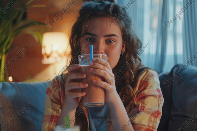 Girl Sipping Juice Background Wallpaper