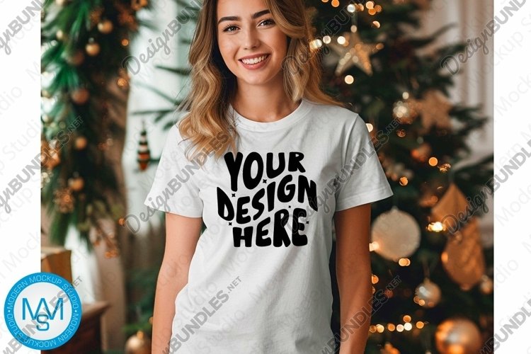 Bella Canvas 3001 Christmas, Woman white Tshirt Mockup