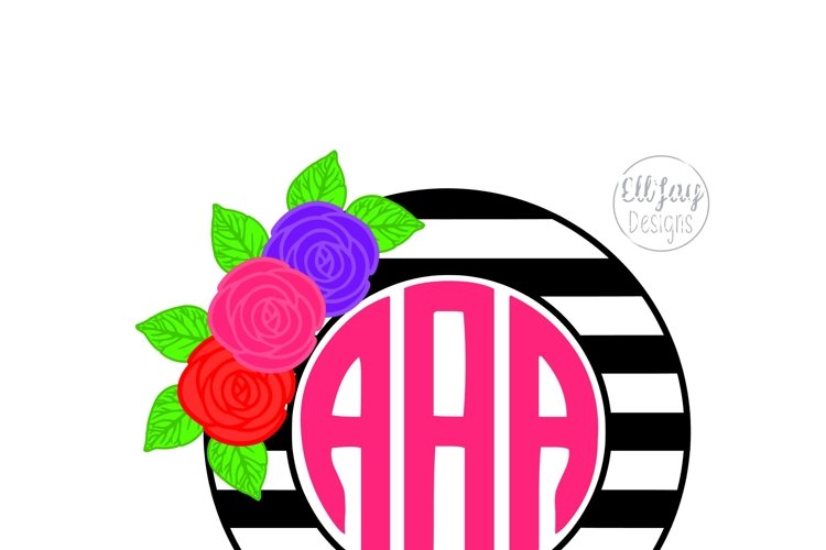 BW Floral Stripe Monogram Frame example image 1