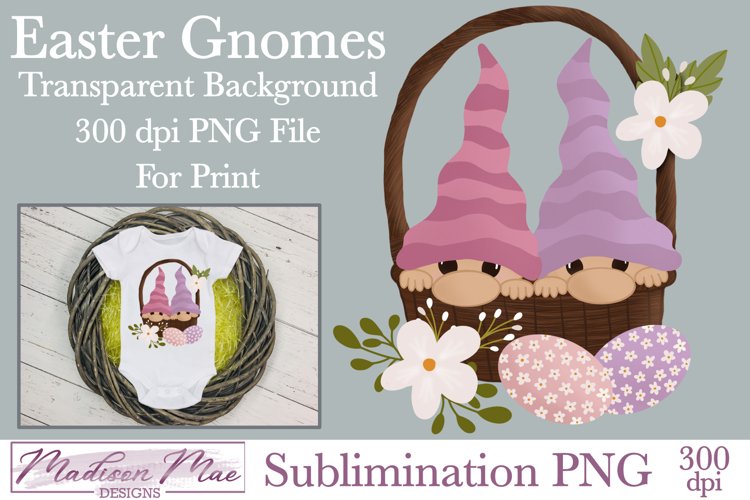 Gnomes Easter Basket Sublimation PNG example image 1