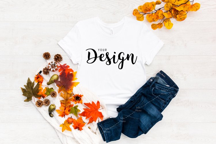 Bella Canvas 3001 White T-shirt Mockup for Fall example image 1