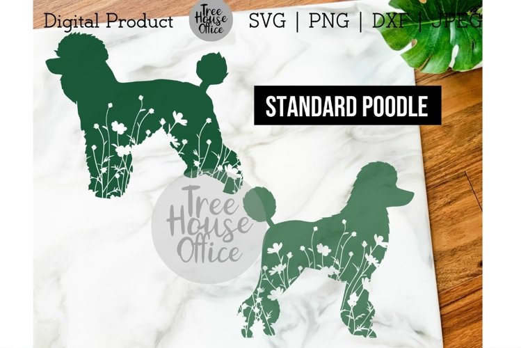 Poodle Dog Floral SVG, Standard Poodle With Flowers JPG PNG example image 1