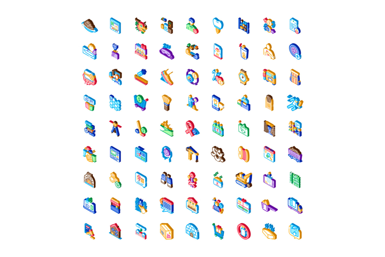 Diverse isometric icons illustrating common business service