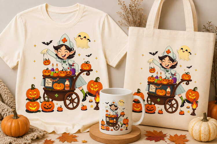 Halloween Elf Nurse PNG | Cute Pumpkin Apothecary Clipart example image 1