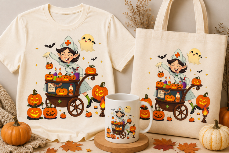 Halloween Elf Nurse PNG | Cute Pumpkin Apothecary Clipart