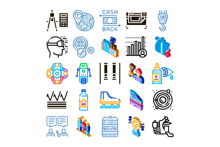 Diverse icon collection representing modern technology and e