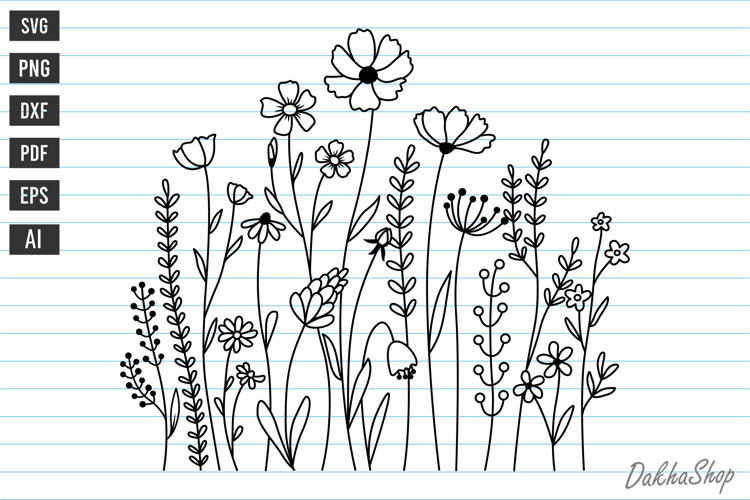 Flower Svg, Flower Meadow Svg, Wildflower Svg, flowers Svg.