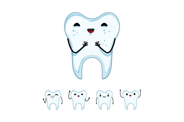 Happy tooth character smiling with three small teeth
