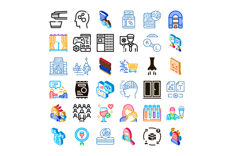 Collection of business, technology and lifestyle icons