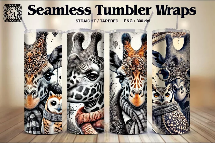 4 Gothic Giraffe Tumbler Sublimation, 20 oz Tumbler Wrap