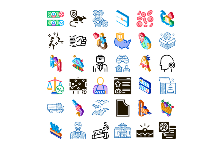 Various business social healthcare science law icons