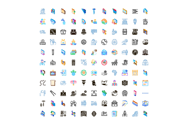 Diverse isometric line icons illustrating various modern con