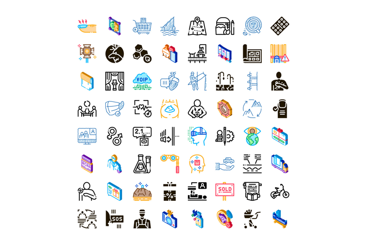 Diverse icon set representing business medical and lifestyle